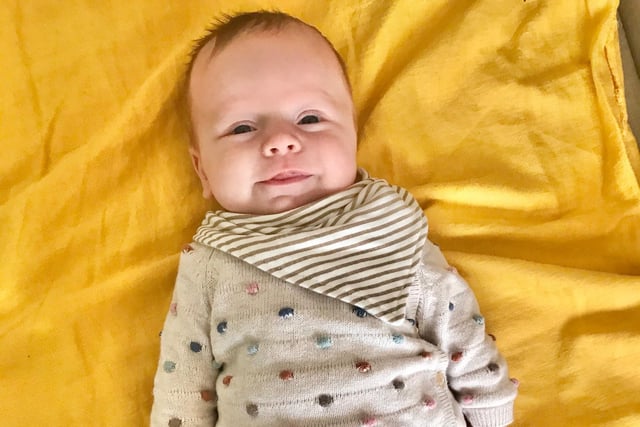 Smiley Luka was born to mum Alia and dad Max on March 27 and, according to his parents, has been enjoying lockdown life with them ever since