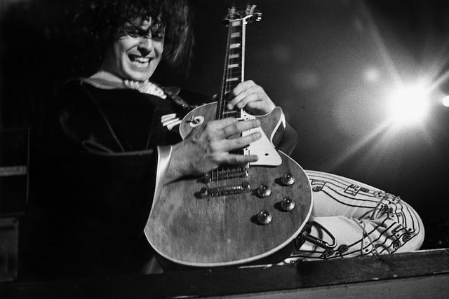 Marc Bolan on stage at Glasgow Apollo 1974