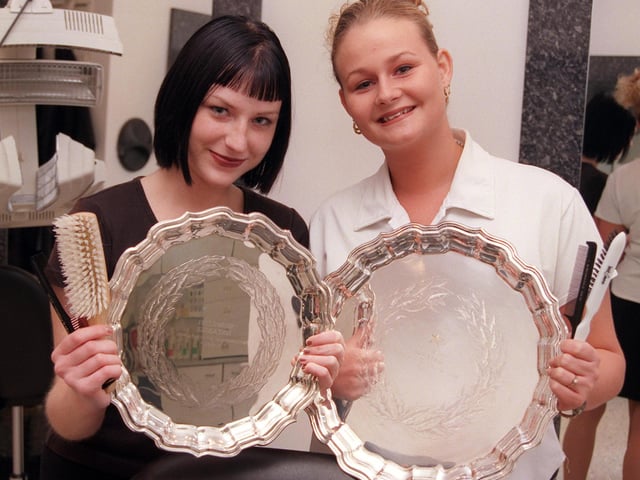 Apprentice of the Year award winner Emma Dillon (right) and runner-up Carly mannion, both aged 20. The talented duo worked at Kevin Wilcox's hairdressing salon in Copley Road, Doncaster in 1999