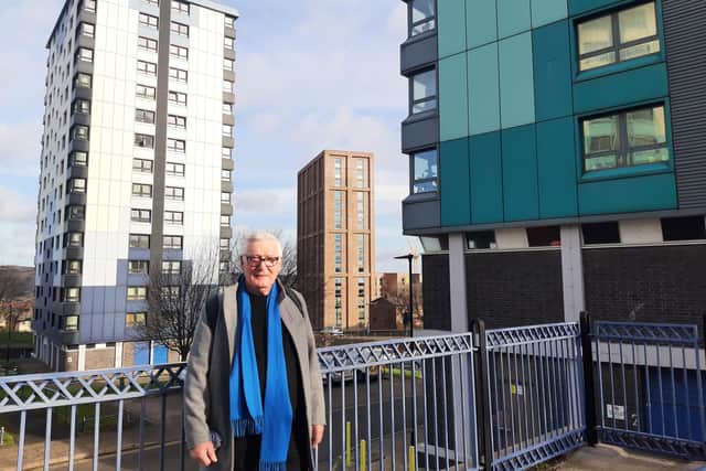 Peter MacLoughlin is concerned a metal sheet which blew off a Netherthorpe tower block on to Supertram tracks could have caused serious injury