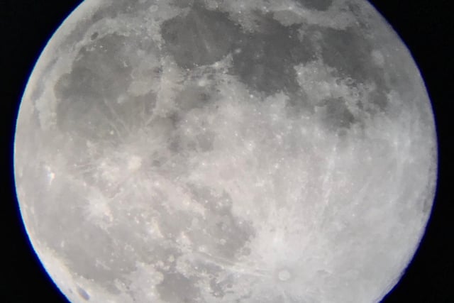 April 7's supermoon shines bright as it is captured through a telescope in Southsea.