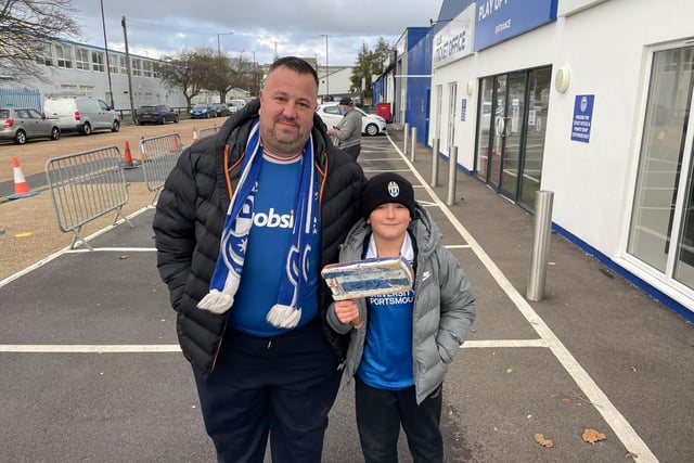 Pompey fan Matt Mennell and his son Jackson at today's game