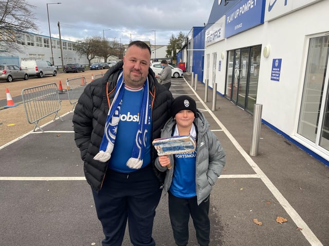 Pompey fan Matt Mennell and his son Jackson at today's game