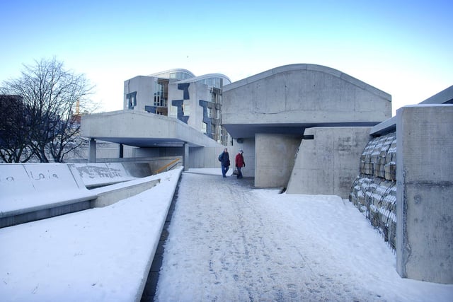 The Scottish Parliament was still covered in a blanket of snow on January 8, 2010.