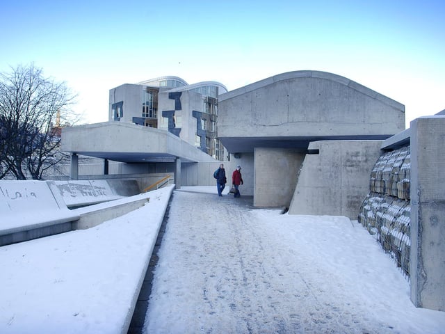 The Scottish Parliament was still covered in a blanket of snow on January 8, 2010.