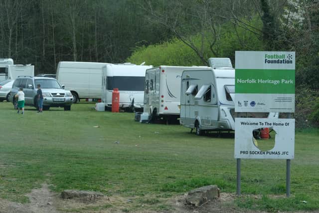 Travellers have set up camp at a football pitch on Norfolk Park Road.