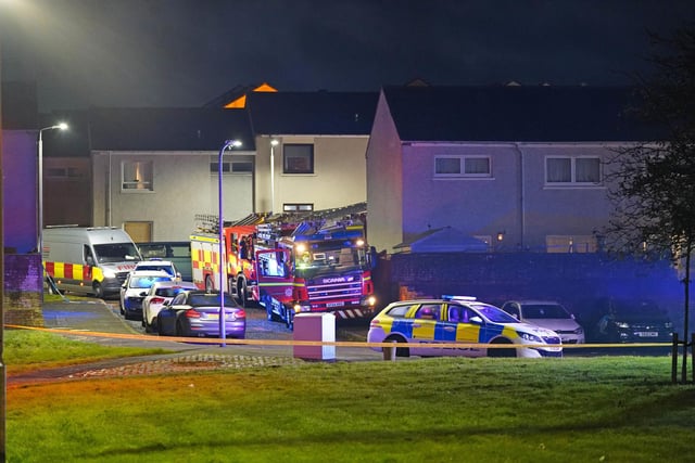 Emergency services at the scene at Gorse Park, Ayr, following the explosion.