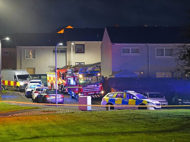 Emergency services at the scene at Gorse Park, Ayr, following the explosion.
