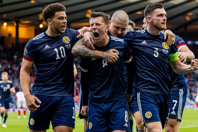 Callum McGregor celebrates after scoring Scotland's first tournament goal since France 1998 at Hampden Park.