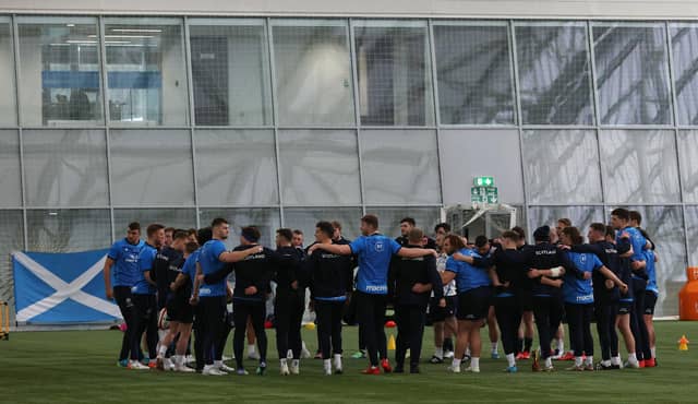 The Scotland team prepares for Saturday's match against Wales in Cardiff.