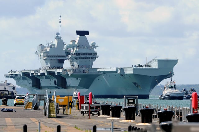 Britain's biggest warship HMS Queen Elizabeth pictured returning to Portsmouth after 10 weeks at sea, carrying out critical training. Picture: (020720-5149)