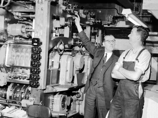 Workers at the presses prepare to print The Scotsman in September 1966.
