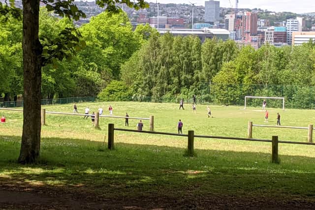A group of men attracted criticism last week when they were seen playing a football match in Norfolk Park.