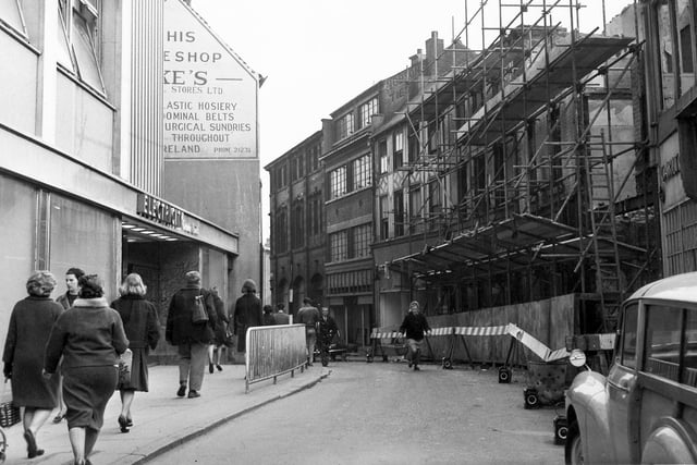 Change Alley, Sheffield, in 1965, with the Electricity showroom on the left
