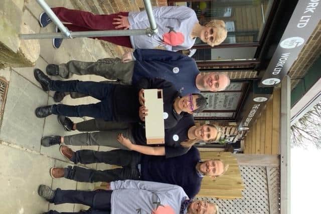 Left to right Fran Grace, Paul Petch, Nathan Jones (holding swift box), Katie Taylor, Peter Gilbert and Nicola Gilbert.