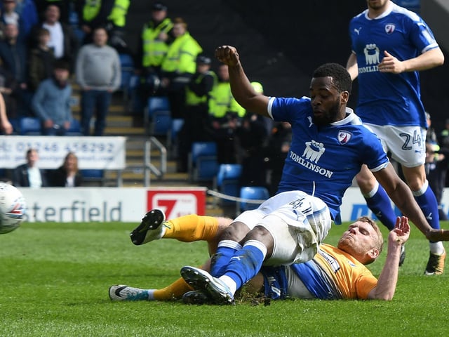 Chesterfield's Zavon Hines misses an open goal.