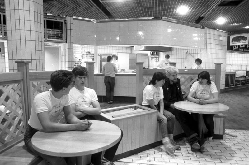Staff in The Buttery restaurant/snack bar of the new Waverley Market on Edinburgh's Princes Street, November 1984