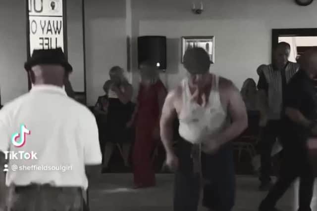 A screengrab from the viral Sheffield Stompers dance video filmed during the Roundabout Soul Club night at Norton House Country Club by northern soul fan Amy Hodkin. The short clip has been viewed 3.9 million times on TikTok