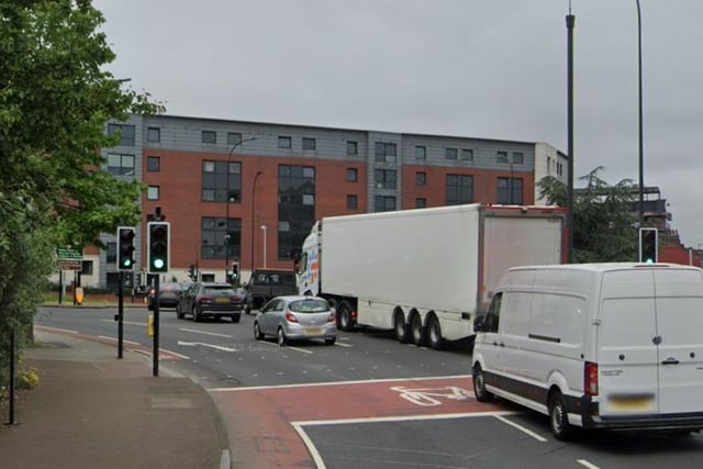 Shalesmoor, Sheffield, where two drivers were caught failing to stop at a red light in the year to May 31, 2023. They both opted to take a driver retraining course.