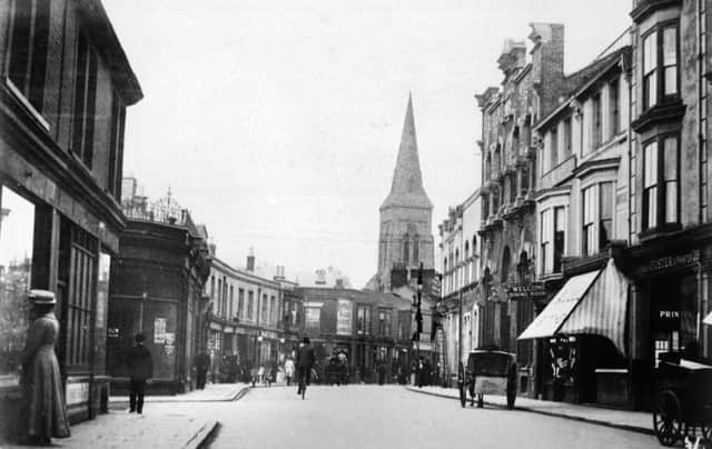 An Edwardian Southsea scene looking west along Marmion Road from Victoria Road South. First left is Lennox Road North. Undated