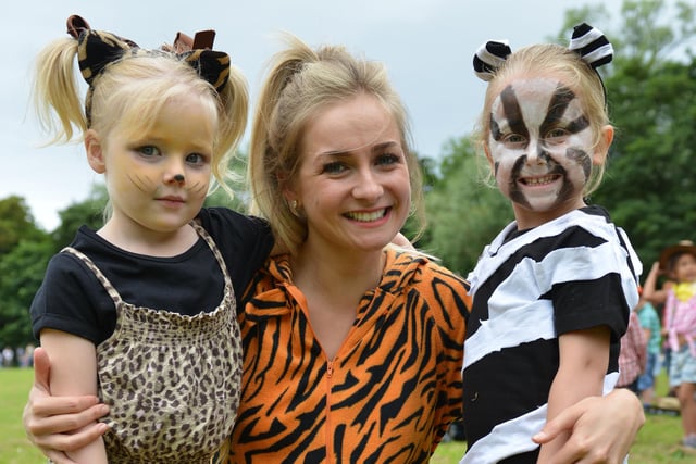 Clarissa Golightly, Jenny Knowlson (class assistant) and Isabel Clark in their animal costumes for the Eldon Academy Strawberry fun day. Remember this?