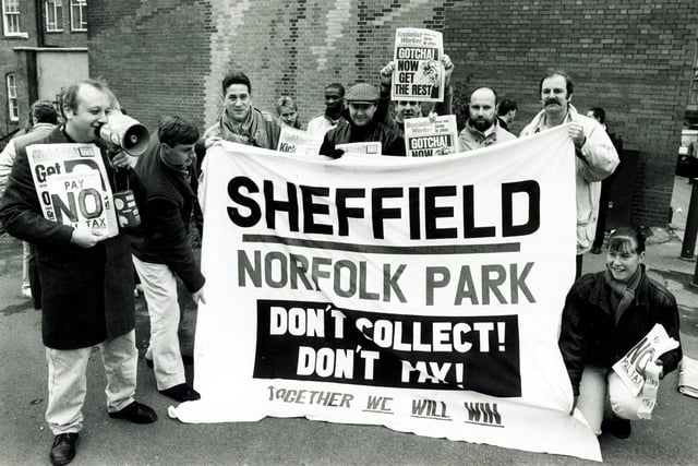 Norfolk Park residents protesting in Sheffield against the unpopular poll tax in November 1990
