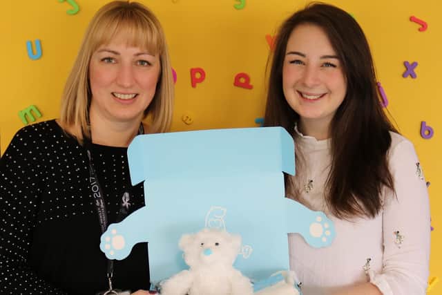Left to Right: Emma Doughty, head of family support at Bluebell Wood, with Faye Savory owner of BearHugs social enterprise