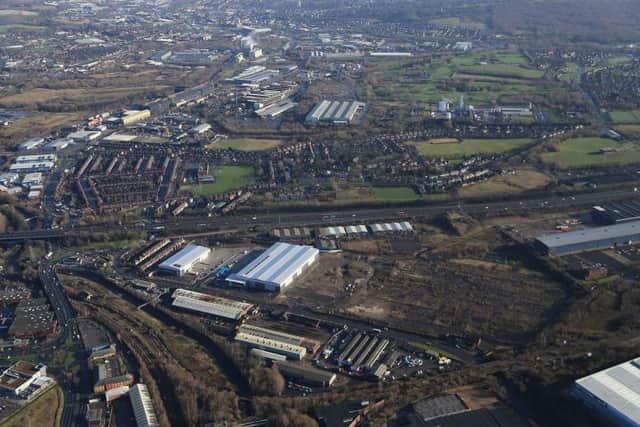 Bird's eye view of the site known as Bessemer Park on Shepcote Lane, Darnall, which used to be owned by steelworks company Outokumpu