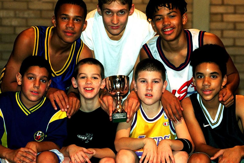 Junior Sharks U14 Winners & Runners Up in the Doncaster 3x3 Basketball Tournament at the Doncaster Dome. Back Row Winners LtoR .Addison Devlin,Rafe Hattaway,Nat Cochrane. Front Row Runners Up LtoR.Christian Koroma,Joe Ransom,Alex Mendoza,Ekow Ackom-Mensaiy pictured in 1997