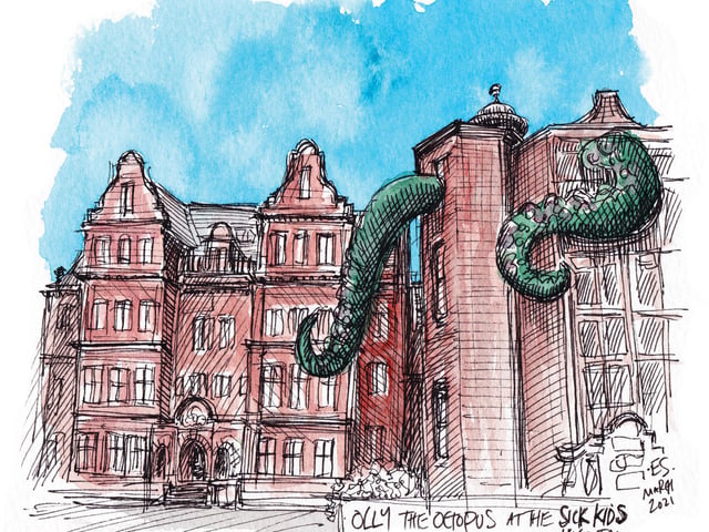 In March the Royal Hospital for Children’s and Young People opened in Little France meaning the old hospital by the Meadows closed its doors for the final time. I visited to sketch in the final days to find an inflatable octopus had taken residence. This sketch was made into 50 signed prints raising £500 for the Edinburgh Children’s Hospital Charity, An amazing amount which I was so happy to be part of.