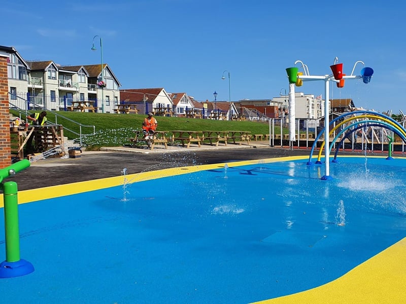 The Lee-on-the-Solent splash park opened in 2019, and has hanging buckets and a tunnel of spray. It's next-door to a playground, giving extra ways to entertain children