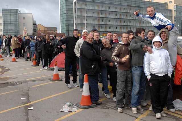 Waiting for their Wembley tickets in 2009
