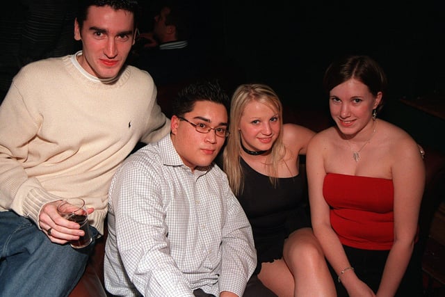 Clayton King, Bobby Arther, Sarah Minger and Hannah Miller,  enjoy the night after finishing University exams at the Varsity on West Street in 2003