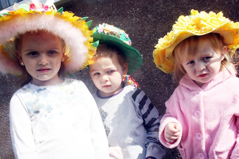 Millie Unwin, Jack Collins,  Libby Carnell at Inkersall Playgroup's Easter bonnet parade in 2009.