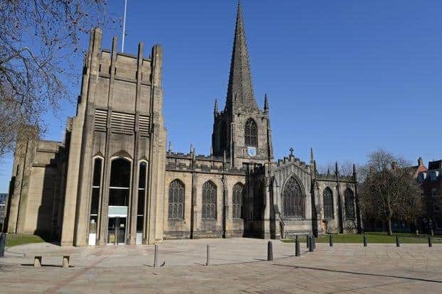 Pictured is Sheffield Cathedral, on Church Street, in the city centre, which is holding a photo exhibition and a vigil to mark the tragic anniversary of the war in Ukraine.