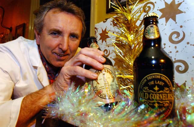 Jess McConnell, owner of the Jarrow Brewery, is pictured with the first bottled beer to be sold in 2003.