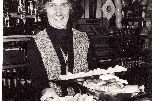 Legendary landlady Olga Marshall at the Wapentake, a much-missed Sheffield rock music pub at the foot of the Grosvenor House Hotel on Charter Square. Def Leppard famously played here. The name, translated from Old Norse as 'weapon take', refers to an administrative area of land used when the Vikings were here