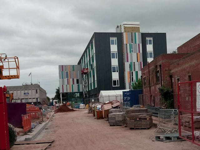 The Doncaster University Technical College is looking close to completion viewed from Waterdale