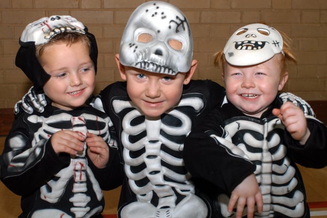 2007: this trio of skeletons are enjoying their Hallowe’en party at Hucknall Leisure Centre.