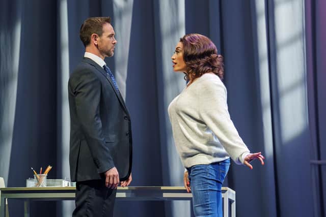 Ayden Callaghan as Frank Farmer and Emily Williams in the Whitney role of Rachel Marron. Photos: Paul Coltas