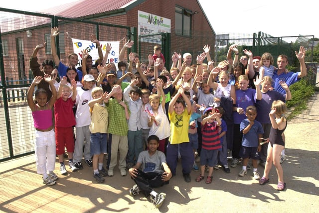 playsec, Pictured at the  Highfield Adventure playground, Crowther Place, Sheffield, which was celebraiting their 18th birthday. Some of the young and older people who turned up for the reunion birthday party at Highfield Adventure playground, Crowther Place which celebrated its 18th birthday in 2000