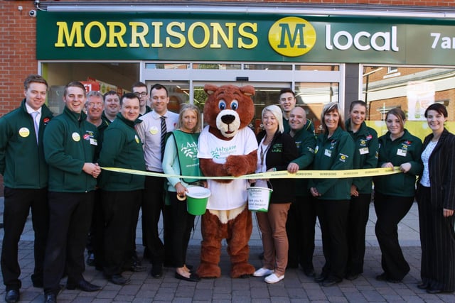 Chesterfield's  Morrisons local team were joined by Ashgate hospice  volunteer Mellissa Nuttall,  Ashley the Bear and fundraiser Laura Taylor-Bassett at the opening of the new town centre store in 2013