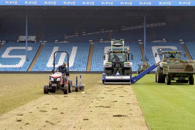Work on Hillsborough's pitch has gotten underway. (via SWFC)
