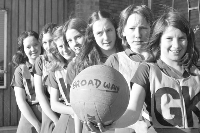How many of you remember playing for your school team? That's what these students were doing in 1973 when they played netball for Broadway Secondary School.