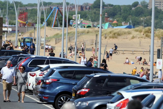 Scores of vehicles parked up at Sandhaven.