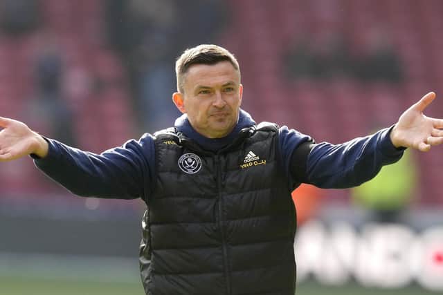 Paul Heckingbottom manager of Sheffield United celebrates at the final whistle after victory over Cardiff City: Andrew Yates / Sportimage