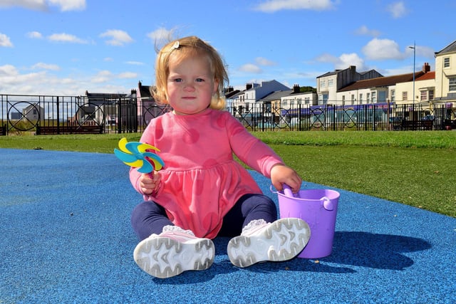 Poppy Phillips, age 2, with her toys at the play park in Seaton Carew.