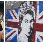Artist Paul Staveley and the mural of the Queen he has created at Steelyard Kelham in Sheffield