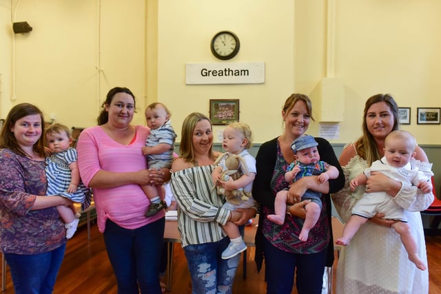 Greatham Feast Bonny baby competition in 2017. Left to right Connie Eyre with mum Catherine, Tommy Punder with mum Lesley Patterson, Reuben Rand with mum Bethany Howe, Dylan Grant with mum Katie Grant and Ralphie Flanders with mum Jade.