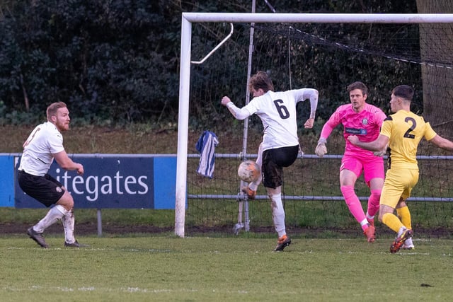 Action from Heanor Town v Selston at the Town Ground on Monday.